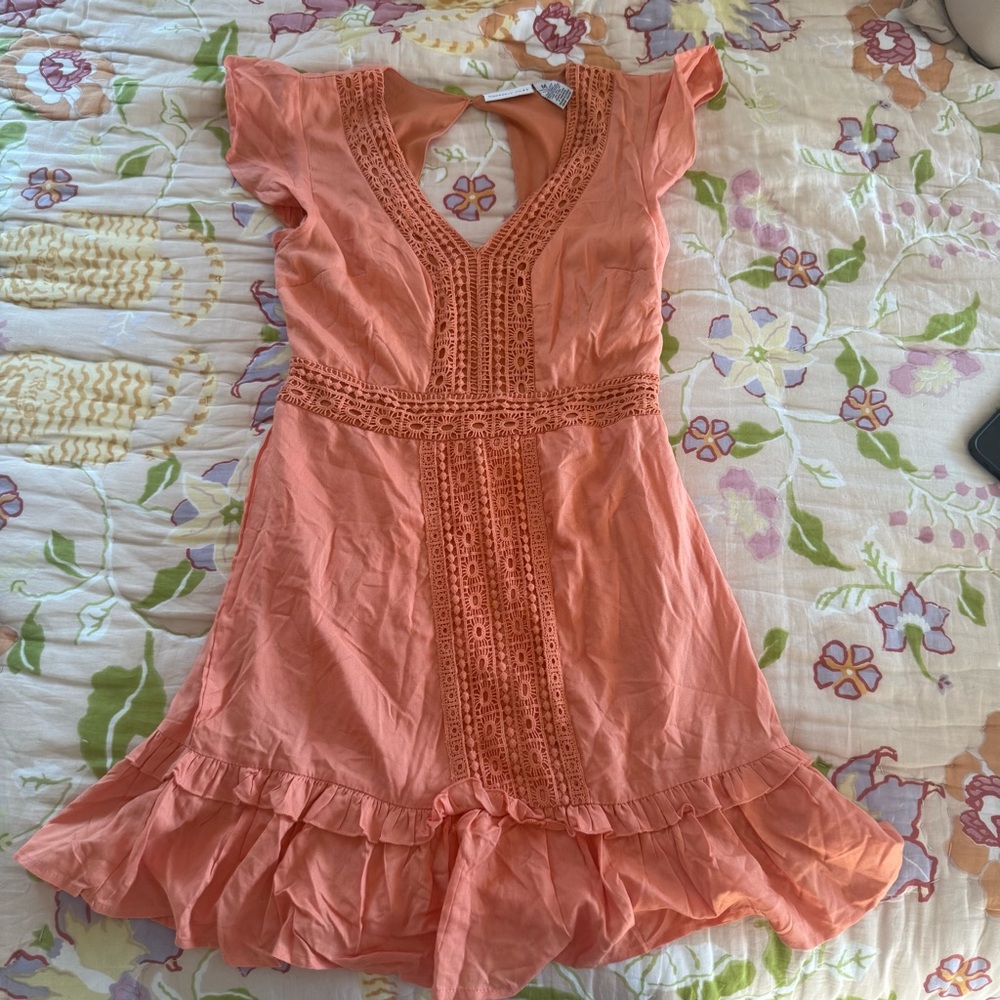 Peach Lace Trim Mini Dress